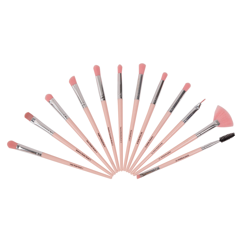 Professional kabuki pink makeup brush set for both facial and eye makeup